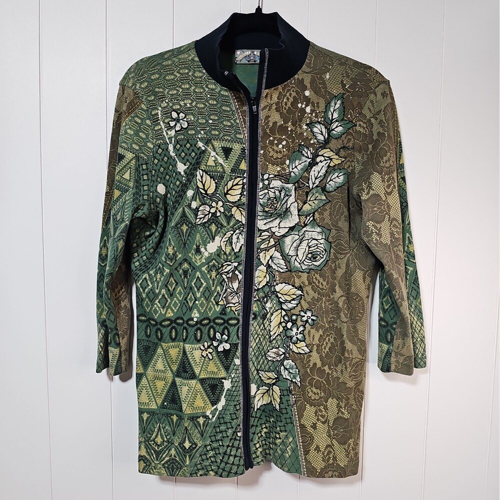 Vanilla Sugar Y2K Mixed Media Lace Floral Ikat Zip Up Jacket Large Fairy Grunge - Picture 2 of 16